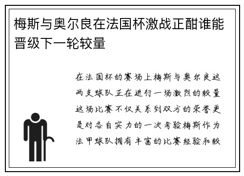 梅斯与奥尔良在法国杯激战正酣谁能晋级下一轮较量